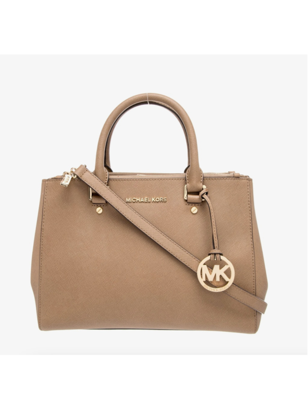 Michael Kors Sutton Shoulder Bag Saffiano Leather Satchel Tote Bag beige